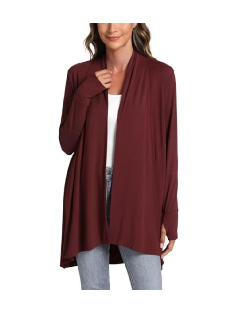 LazyCozy Women's Open-Front Cardigan Viscose Spandex Lightweight Draped Topper